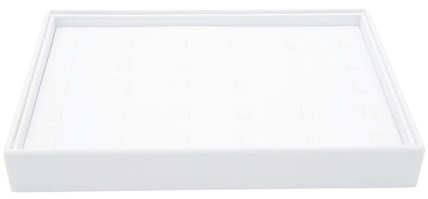White Faux Leather Ring Display Tray – Holds 30 Rings | Stackable Jewelry Showcase Tray