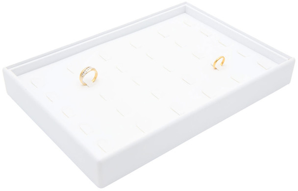 White Faux Leather Ring Display Tray – Holds 30 Rings | Stackable Jewelry Showcase Tray