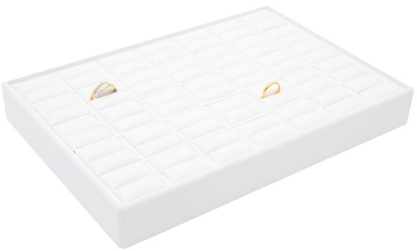 White Faux Leather Ring Display Tray – Holds 35 Rings | Stackable Jewelry Showcase Tray
