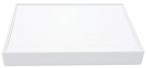 White Faux Leather Ring Display Tray – Holds 56 Rings | Ideal for Wide Men’s Rings | Stackable Jewelry Tray