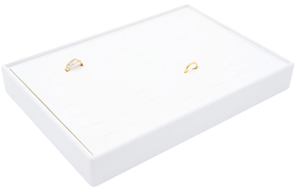 White Faux Leather Ring Display Tray – Holds 56 Rings | Ideal for Wide Men’s Rings | Stackable Jewelry Tray
