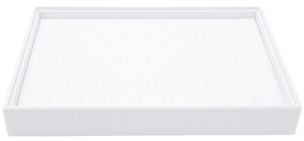 White Faux Leather Ring Display Tray – Holds 53 Rings | Stackable Jewelry Showcase Tray