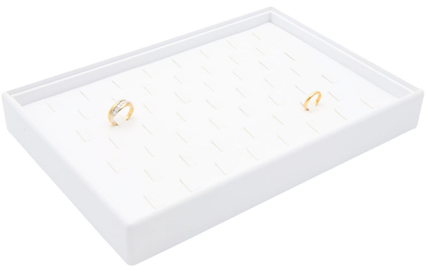 White Faux Leather Ring Display Tray – Holds 53 Rings | Stackable Jewelry Showcase Tray