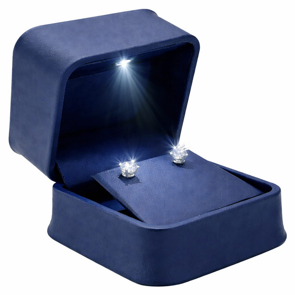 LED Lighted Blue Faux Leather Earring Box with Removable Insert & White Outer Packer – Wholesale Jewelry Packaging