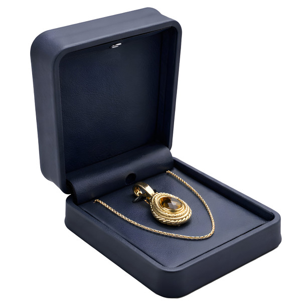 LED Lighted Blue Faux Leather Pendant & Chain Box with Bendable Wire Insert & White Outer Packer – Wholesale Jewelry Packaging