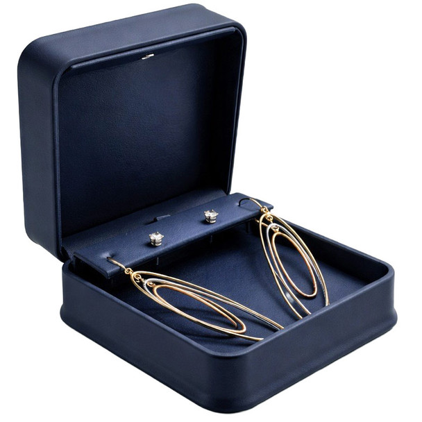 LED Lighted Blue Faux Leather Combination Pendant & Earring Box with Reversible Insert & White Outer Packer – Wholesale Jewelry Packaging