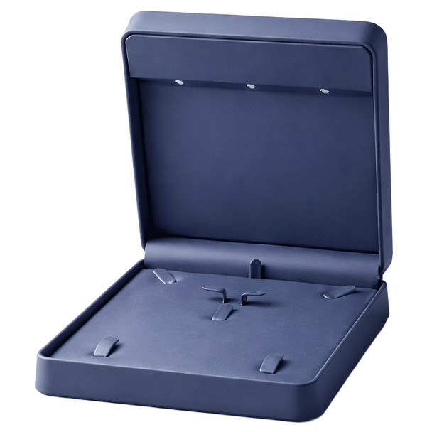 LED Lighted Blue Faux Leather Large Necklace & Jewelry Set Box with Triple LED Lights & White Outer Packer – Wholesale Jewelry Packaging