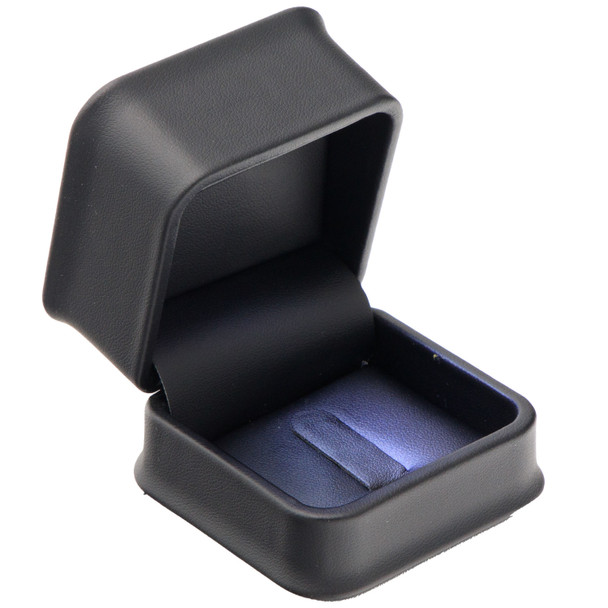 LED Lighted Black Faux Leather Ring Clip Jewelry Box – Illuminated Engagement Ring Presentation Box with White Outer Packer