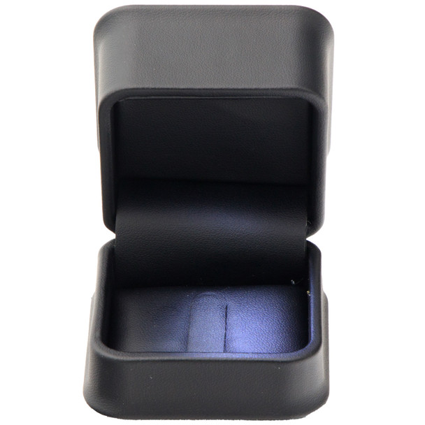 LED Lighted Black Faux Leather Ring Clip Jewelry Box – Illuminated Engagement Ring Presentation Box with White Outer Packer