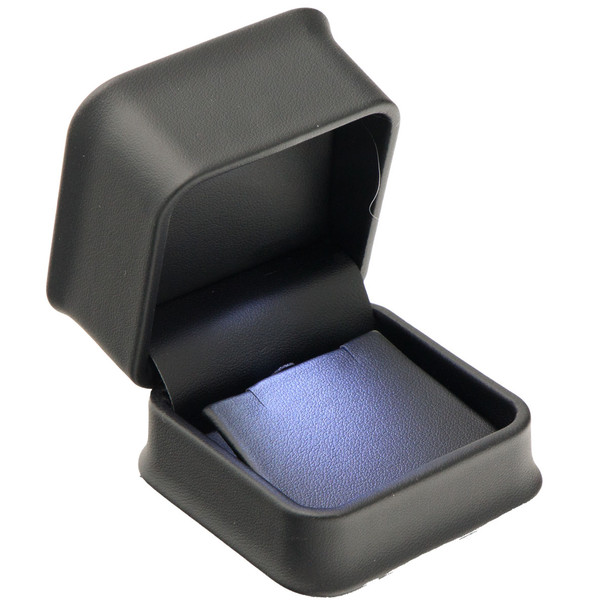 LED Lighted Black Faux Leather Earring Jewelry Box – Illuminated Stud Earring Presentation Box with Black Outer Packer
