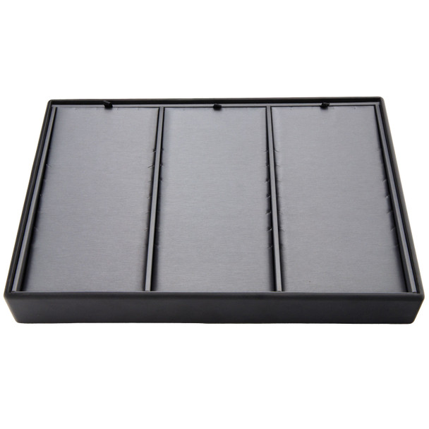 Steel Grey and Black Faux Leather Necklace Chain Display Tray – 3 Section Stackable Jewelry Showcase for Chains & Necklaces