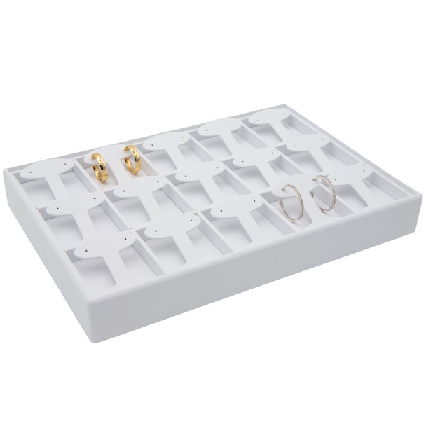 White Faux Leather Earring Display Tray – Holds 15 Pairs, T-Bar Style Stackable Jewelry Showcase for Hoops and Dangle Earrings
