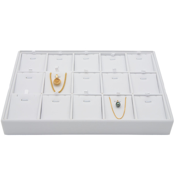 White Faux Leather Pendant Display Tray – 15 Slot with Removable Pads, Stackable Jewelry Showcase for Charms & Necklaces