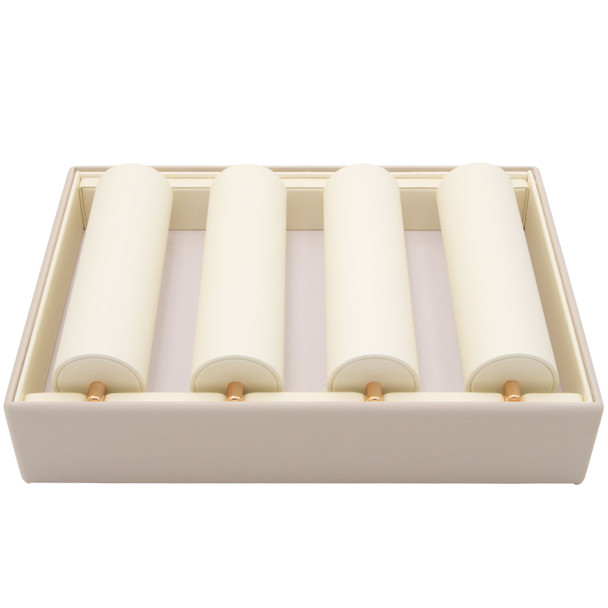 Luna Paradiso Faux Leather Bracelet & Watch Display Tray – 4 Tube Stackable Jewelry Showcase for Bangles & Tennis Bracelets