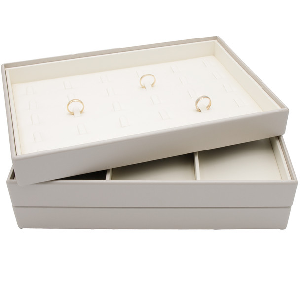 Luna Paradiso Faux Leather Earring Display Tray – Holds 15 Pairs T-Bar Style Stackable Jewelry Showcase for Hoops & Dangle Earrings