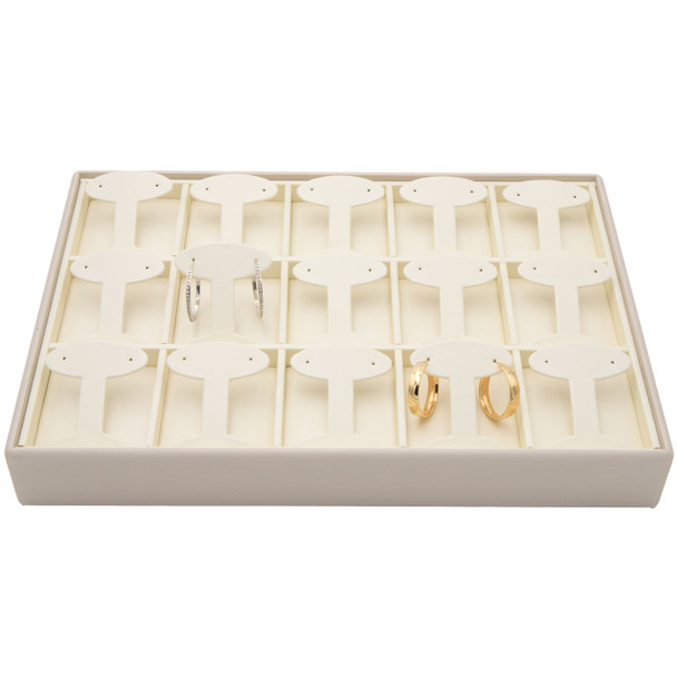 Luna Paradiso Faux Leather Earring Display Tray – Holds 15 Pairs T-Bar Style Stackable Jewelry Showcase for Hoops & Dangle Earrings