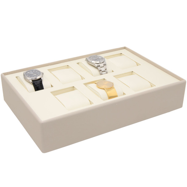 Luna Paradiso Faux Leather Watch Display Tray – 8 Slot Stackable Jewelry Showcase with Removable Cushions