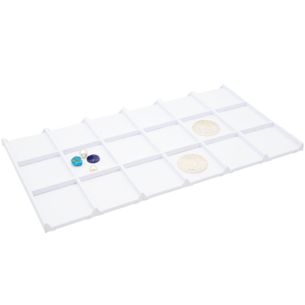 18-Compartment Jewelry Display Pad Insert – White Faux Leather Tray Insert for Coins, Gemstones & Loose Items