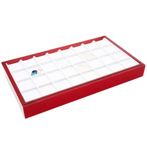 24-Compartment Jewelry Display Pad Insert – White Faux Leather Tray Insert for Coins, Gemstones & Loose Items