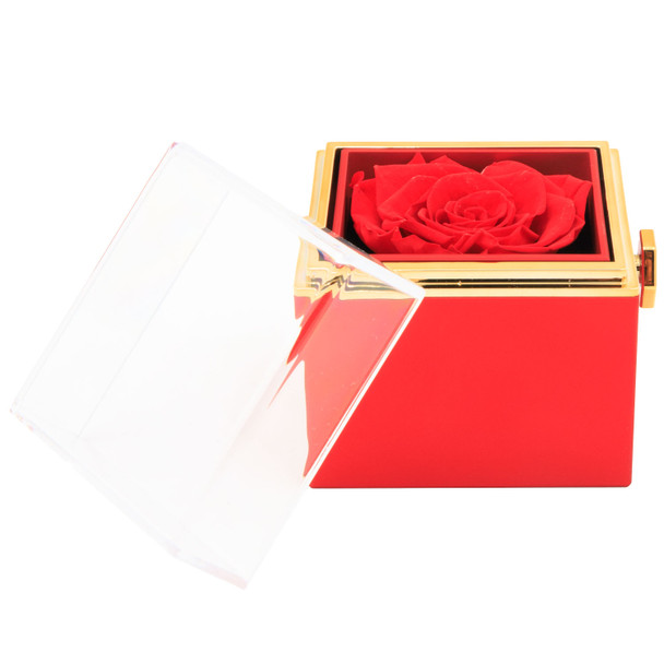 Rotating Rose Jewelry Box Gift Set with Velvet Insert, Outer Box & Matching Tote Bag