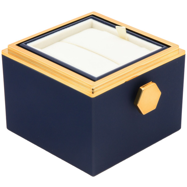 Blue Rotating Rose Jewelry Box Gift Set with Velvet Insert, Outer Box & Matching Tote Bag