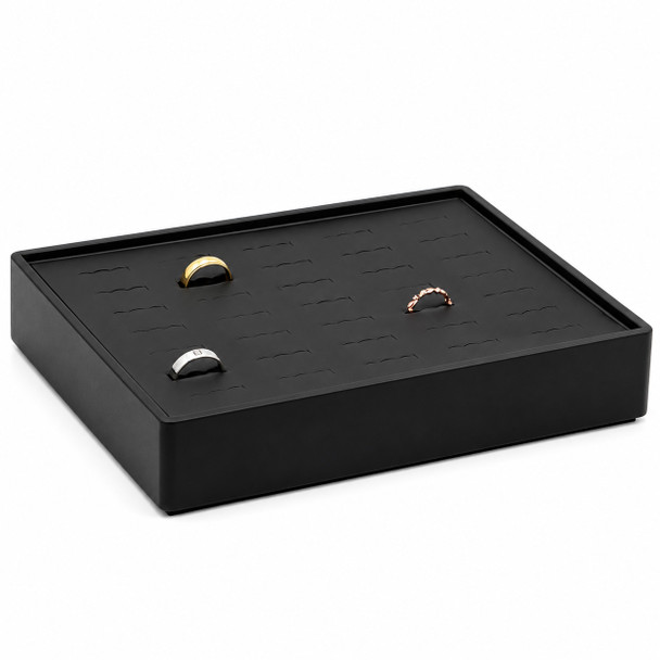 Black Faux Leather Stackable Ring Display Tray – Holds 35 Rings – 8 7/8" x 7 1/8"