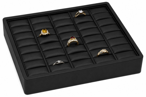 Black Faux Leather Stackable Ring Display Tray – Holds 20 Rings - 8 7/8" x 7 1/8"