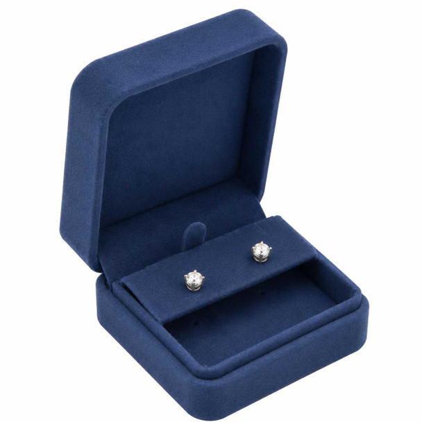 Matte Blue Luxury Microfiber Earring Jewelry Box with Outer Packer
