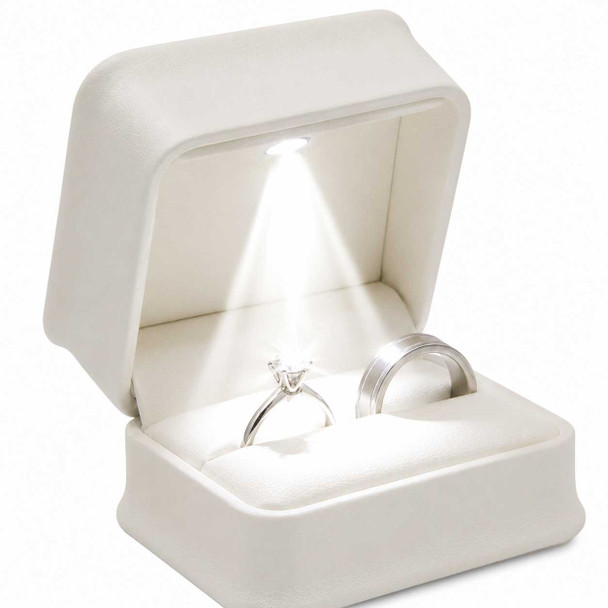 Luna Lux Pearl White LED Double Ring Wedding Set Box