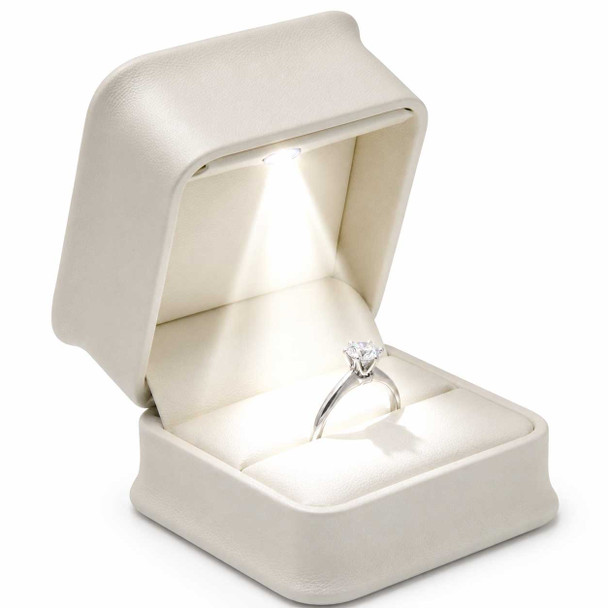 Luna Lux Pearl White LED Ring Box with Cushioned Insert