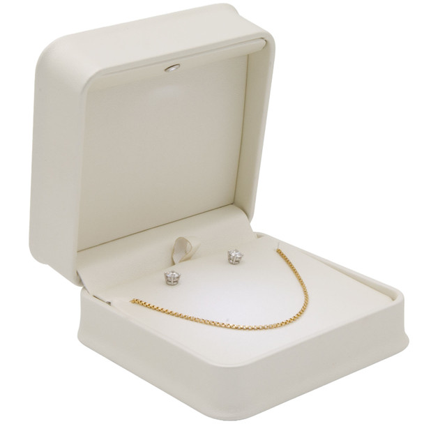 Luna Lux Pearl White LED Earring & Small Necklace Box with Reversible Insert