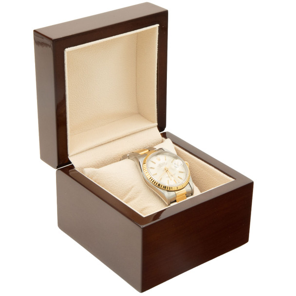 Glossy Kona Wood Watch Box with Beige Velvet Pillow - WW8-64