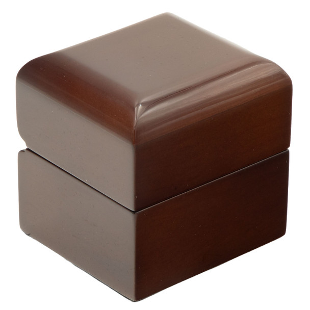 Glossy Kona Wood LED Ring Box with Beige Velvet Interior - LEDWR3-64