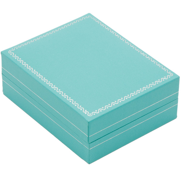 Teal Blue Earring & Pendant Box with White Velvet Interior & Matching Packer - AE7-TB