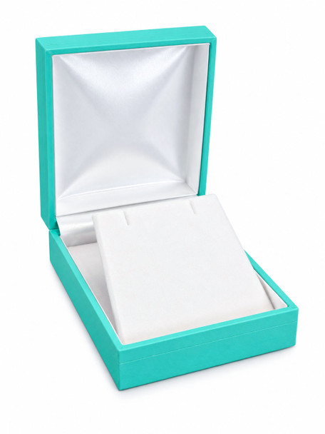 Teal Blue Earring & Pendant Box with White Velvet Interior & Matching Packer - AE7-TB