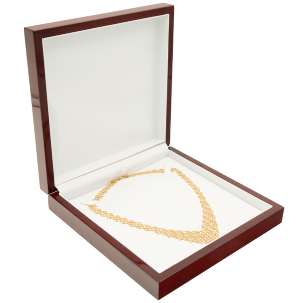 Glossy Rosewood Necklace Box with White Faux Leather Interior - WN10-RW