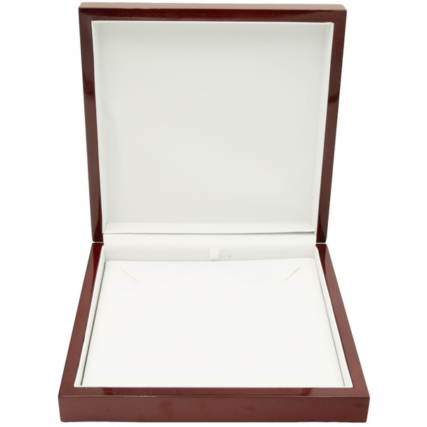 Glossy Rosewood Necklace Box with White Faux Leather Interior - WN10-RW