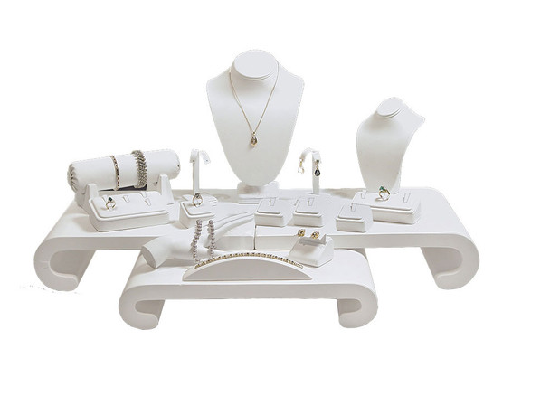 17-Pieces White Faux Leather Jewelry Display Set, 30 1/4" x 22" x 15 1/4"H (SET19-AW)