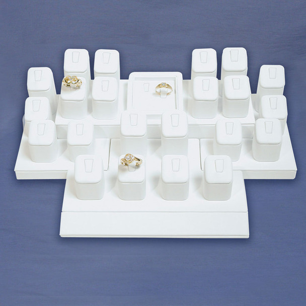 24-Ring White Faux Leather Display 12" x 8.25" x 3.5"H (SET103-W)