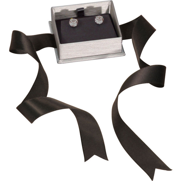 Steel Grey Earring Box with Ribbon 2.5" x 2.25" x 1.5"H (PLE3-P22) *Price for 12pcs*
