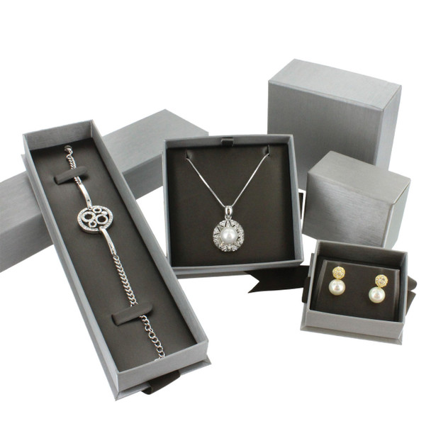 Steel Grey Pendant/Earring Box with Ribbon 3.6" x 3.6" x 1.87"H (PLP9-P22) *Price for 12pcs*