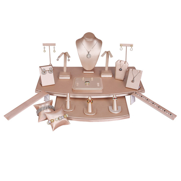 18-Piece Showcase Jewelry Display Set in Steel Pink Faux Leather- 19.5" x 12.5" x 9.5"H