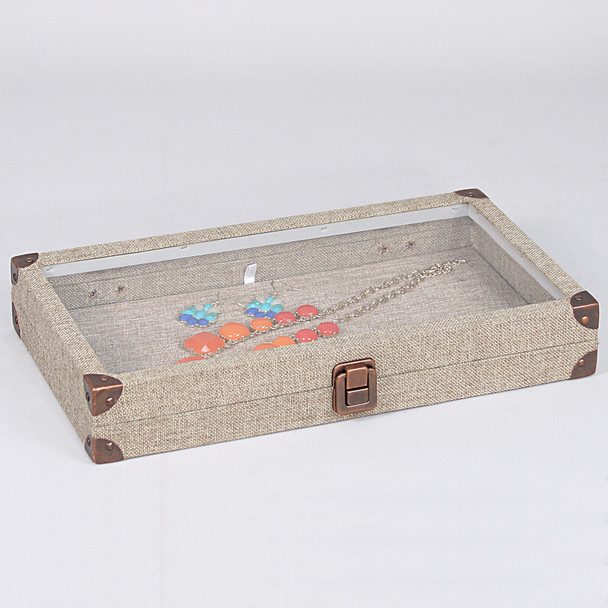 Antique Style Case w/ Glass Top-Linen Texture 14.75 x 8.25 x 2.1"H (Choose from various Color)