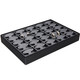 Steel Grey and Black Faux Leather Earring Display Tray – 24 Pair T-Bar Style Stackable Jewelry Showcase with Removable Pads