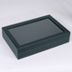 Glass Top Ring/Cufflink Case, 11 1/2" x 8 7/8" x 2 1/2"H,Black Faux Leather-Black Velvet Lining
