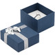 Navy Blue Ring Box with a Shiny Silver Bow Tie - 24 Pieces Per Pack