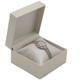 Watch Pillow Box with White Shimmer Satin and Paradiso 4.5" x 4.25" x 2.75"H
