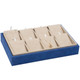 Stackable Pendant Earring Display Tray with Blue and Beige Faux Leather Has 8 Sections