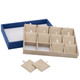 Stackable Pendant Earring Display Tray with Blue and Beige Faux Leather Has 12 Sections