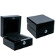Ring Box with Glossy Black Wood Finish and Stainless Steel Button
